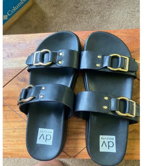 DV Dolce Vita Black Buckle Slides Sandals Comfortable Slip On Size 9 - Picture 4 of 11